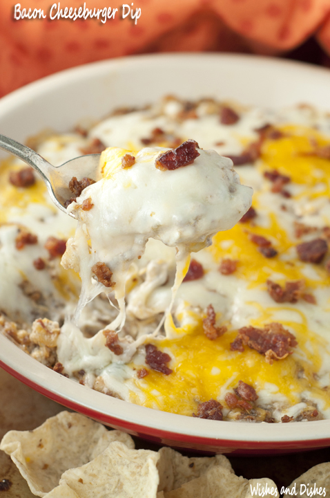 Hot, Cheesy Bacon Cheeseburger Dip recipe is the perfect game day or Super Bowl snack that has all of your favorite flavors of a bacon double cheeseburger turned into an addicting dip!