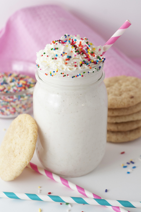 This recipe for a Frosted Sugar Cookie Protein Smoothie with a special secret ingredient is a protein-packed healthy snack, breakfast, workout boost, or afternoon pick-me-up!