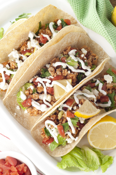 Easy Greek Chicken Soft Tacos are made in only a half hour and combine the flavors of Mexican tacos and Greek cuisine into one tasty, healthy, recipe!