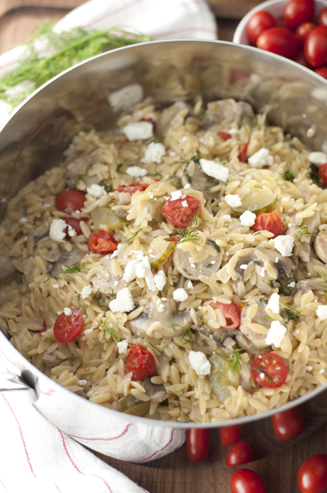 One-Pot Creamy Greek Orzo with Chicken Sausage | Wishes and Dishes