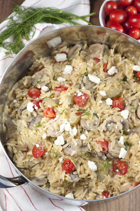 One-Pot Creamy Greek Orzo with Chicken Sausage | Wishes and Dishes