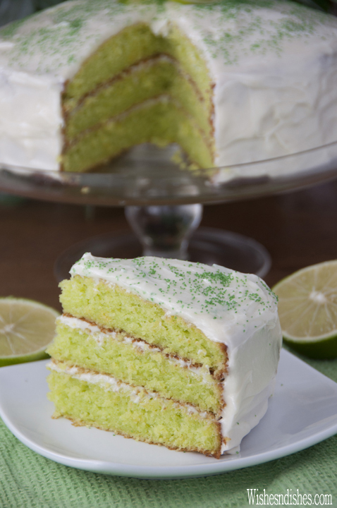 Easy Triple Layer Key Lime Cake recipe takes only 10 minutes to put together, is the perfect balance of sweet and tart, and the perfect green for St. Patrick's Day!