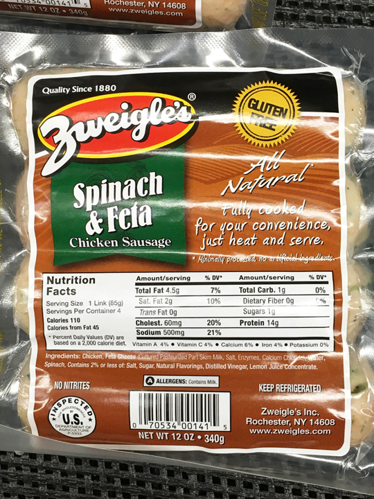 Zweigle's Spinach Feta Chicken Sausage Photo, Rochester, NY