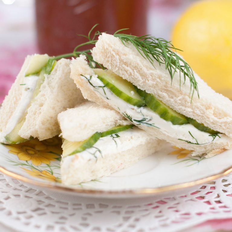 English Cucumber and Dill Tea Sandwiches are a refreshing, delicious recipe for a lunch, brunch, shower, girls' get-together, or afternoon tea party!