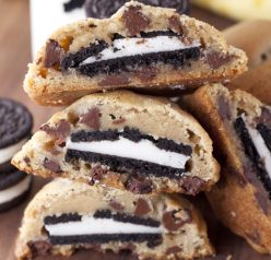 Oreo Stuffed Chocolate Chip Cookies are two of your favorite cookies rolled into one totally sinful dessert recipe that everyone will love!