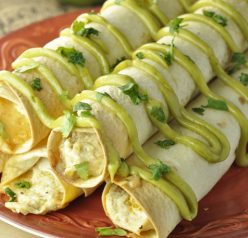 I'm so excited to share this quick and easy Crock Pot Creamy Salsa Verde Chicken Taquitos recipe that is perfect for a main course or appetizer and drizzled with my favorite avocado spread.