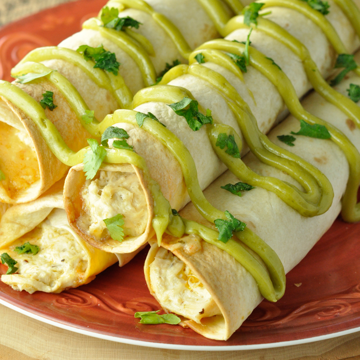 Crock Pot Creamy Salsa Verde Chicken Taquitos Wishes And Dishes