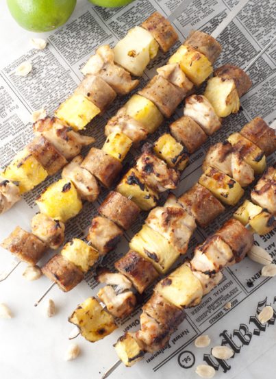 Healthy, Grilled Hawaiian Chicken Pineapple Sausage Kabobs recipe is a delicious, easy and fool-proof way to serve up a complete dinner on the grill for summer holidays!
