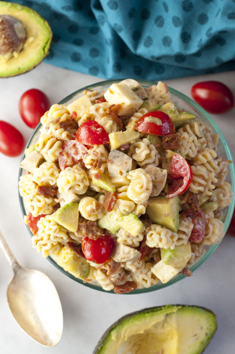 Chicken Club Sausage Pasta Salad (or Macaroni Salad) recipe has all the flavors of the classic club sandwich in this easy side dish that is ready in a flash for any meal or picnic! 