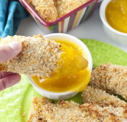 Crispy Almond Coconut Crusted Chicken Tenders with Mango Honey Dip recipe is a fun and tasty way to prepare chicken tenders! You will love the sweet dipping sauce!