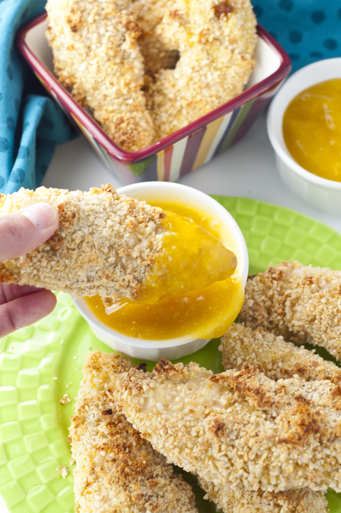 Almond Coconut Crusted Chicken Tenders with Mango Honey Dipping Sauce {Wishes & Dishes}