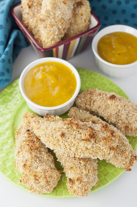 Crispy, Crunchy Almond Coconut Crusted Chicken Tenders with sweet Mango Honey Dip recipe is a fun and tasty way to prepare chicken tenders for an easy dinner! 