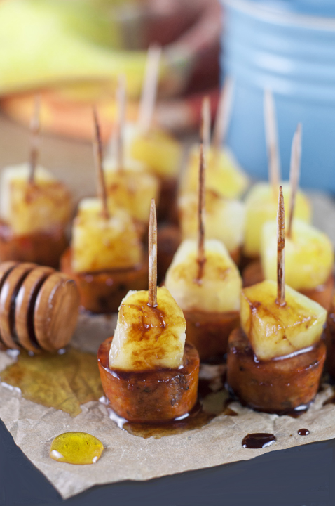Glazed Chicken Sausage Pineapple Bites are an easy sweet & savory recipe to throw together at the last minute and make for a great party, holiday or game day appetizer!