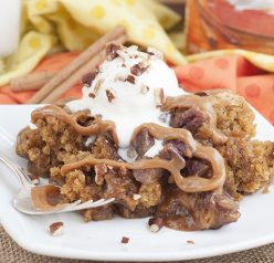Pumpkin Pecan Cobbler recipe is a rich, easy alternative to traditional pumpkin or pecan pie and is the perfect dessert for fall holiday baking season!