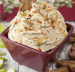 Make your holiday parties even sweeter with this easy Caramel Gingerbread Cheesecake Dip recipe that tastes like a creamy cheesecake in dip form with the special touch of gingerbread flavor! The caramel drizzle puts it over the top!
