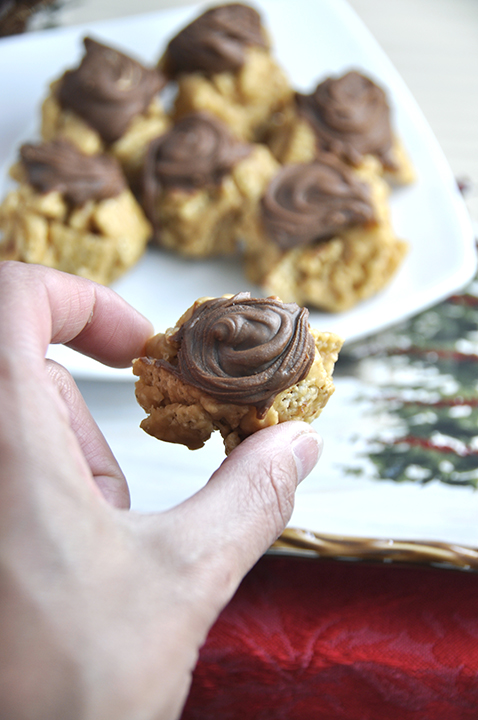 Chocolate Chex Scotcheroos is a simple, gluten free holiday dessert recipe similar to Rice Krispies treats and made with peanut butter, chocolate, and butterscotch chips! These are great for Christmas!