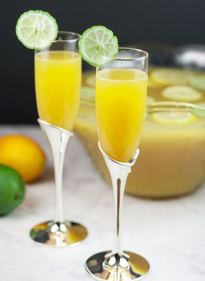 This easy, four season Lemon-Lime Champagne Party Punch recipe will be a hit at any holiday party, bridal or baby shower, and New Year's Eve! Non-alcoholic version included!