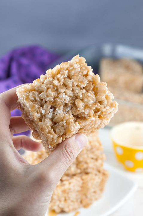 Impress any crowd with these simple Salted Caramel Browned Butter Rice Krispie Treats. This dessert recipe takes ordinary Krispie Treats to the next level for the holidays or any occasion!