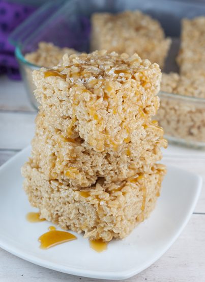 Impress any crowd with these easy and tasty Salted Caramel Browned Butter Rice Krispie Treats. This dessert recipe takes ordinary Krispie Treats to the next level!