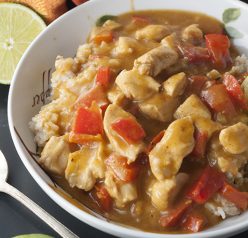 Chicken in Coconut Mango Verde Sauce Thai recipe has a delicious, rich sauce that is the perfect balance of sweet and spicy. It is quick and easy which makes it suitable for a weeknight meal!