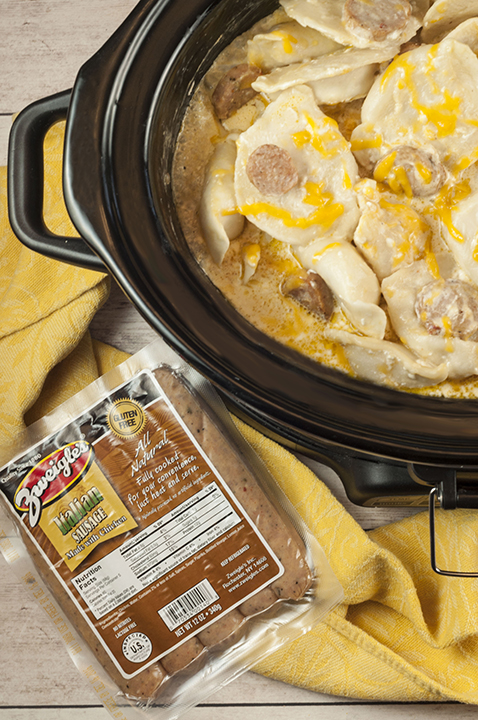 Crock Pot Sausage Pierogi Casserole recipe is a delicious and comforting dish made with chicken sausage and a creamy cheese sauce. Great for potlucks or a weeknight meals and cooks right in your slow cooker!