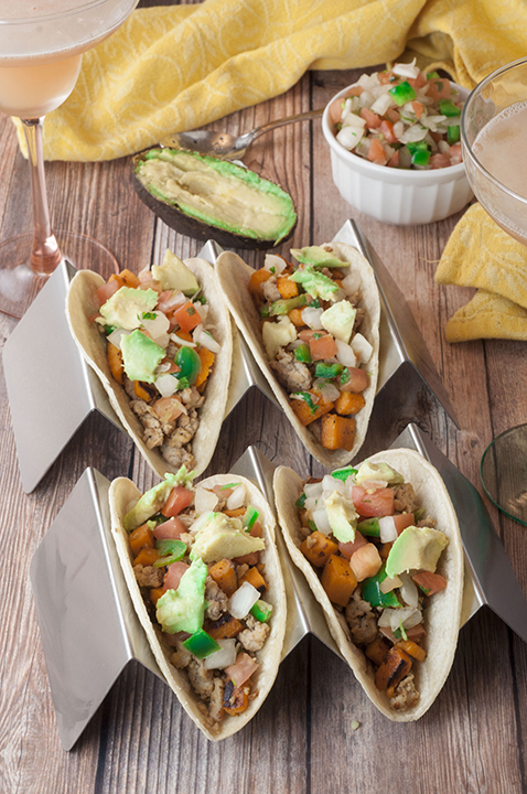Colorful sweet potato tacos recipe is gluten free, vegetarian, and a healthy meal for Mexican food night.