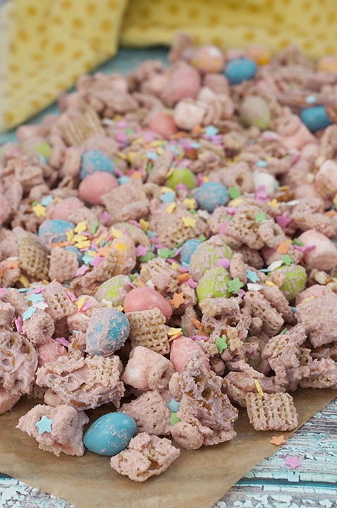 Easter Bunny Tail Chex Mix recipe, also known as "Easter Crack", is the cutest Easter treat and so quick and easy that kids can help make it!