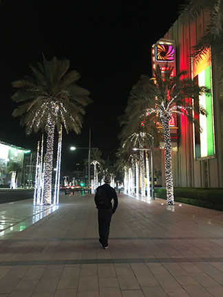 Walking around at night in Dubai, United Arab Emirates.