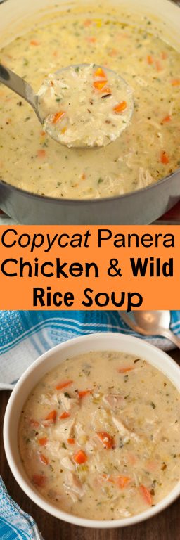Copycat Panera Chicken & Wild Rice Soup recipe is simple, creamy, and tastes exactly like my favorite soup at Panera Bread! It's comfort food in the cold weather, yet light enough for the spring & summer!
