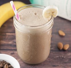 Healthy Banana Almond Mocha Coffee Shake recipe without all the sugar and empty calories and with just enough caffeine to give you energy to start your day!