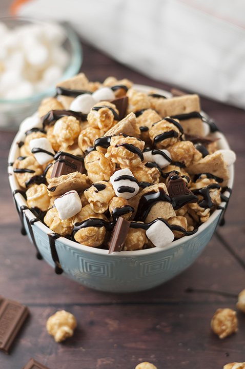 Caramel S'mores Popcorn recipe is the perfect movie night snack made easy by using G.H. Cretors caramel popcorn!