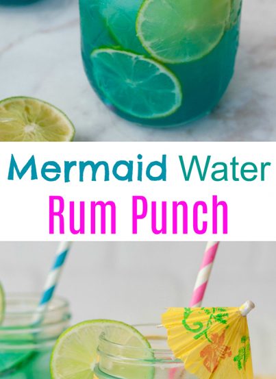 Mermaid Water Rum Punch Cocktail will make you feel like you're on a tropical island and perfect for a hot summer day. Multiply the ingredients to make a big batch for your next holiday party or picnic!