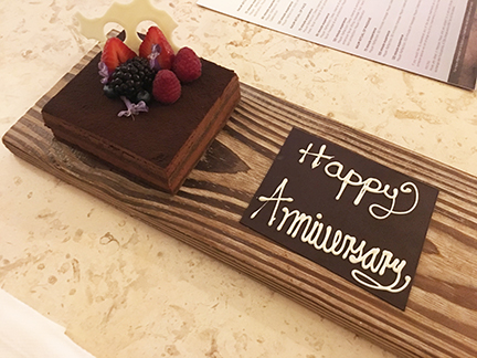 Our special anniversary dessert at Andaz Mayakoba, Mexico.