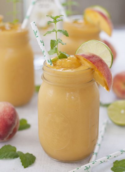 This Frozen Peach Mojito drink recipe is the perfect frozen treat on a hot day or for any occasion! These beauties are refreshing, light, and so easy to make.