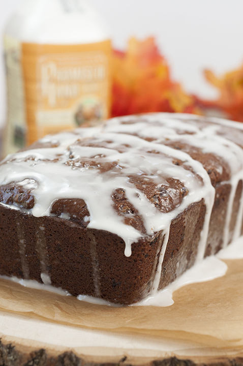 Bourban-Glazed Chocolate Chip Pumpkin Bread recipe where cinnamon and fall spices blend with chocolate and pumpkin holiday flavors to make the most tender, moist holiday quick bread for any occasion!