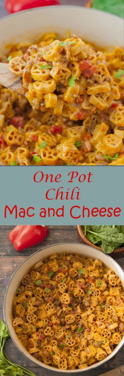 Easy One Pot Chili Mac and Cheese combines two of my favorite foods: mac 'n cheese and chili. You get the best of both worlds with this hearty dinner with gooey cheese that takes less than a half hour to make! The whole family will love this!