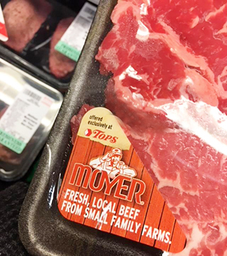 Moyer Beef Chuck Roast Label at Tops Friendly Markets.