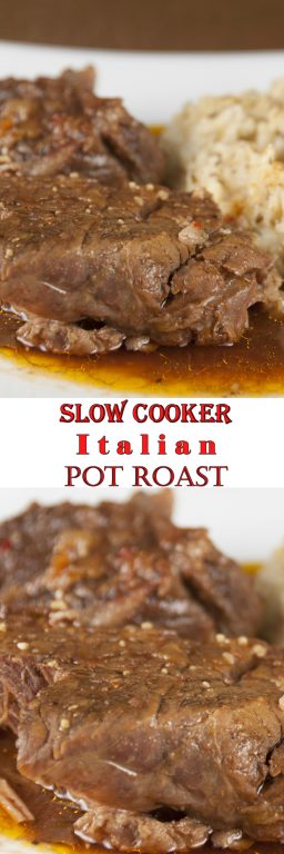 Tender, fall-apart, juicy Slow Cooker Italian Pot Roast recipe is packed full of flavor and an easy weeknight dinner. It's fancy enough to serve to dinner guests for a holiday (Christmas) dinner and the crock pot does all the work!