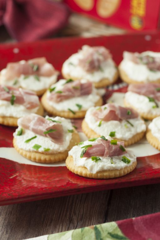 Whipped Ricotta Prosciutto Cracker Bites are the perfect Christmas appetizer recipe or New Year's Eve appetizer that comes together in no time at all and is so easy to make!