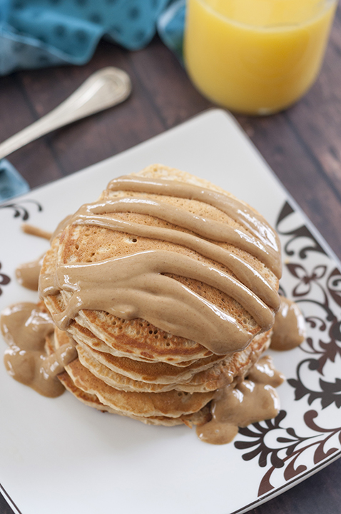 This Old-Fashioned Peanut Butter Pancake recipe is surprisingly light and fluffy, and smothered in a warm, melted peanut butter sauce! Great breakfast idea! 