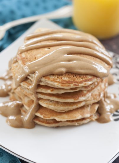 This Old-Fashioned Peanut Butter Pancake recipe is surprisingly light and fluffy, and smothered in a warm, melted peanut butter sauce!