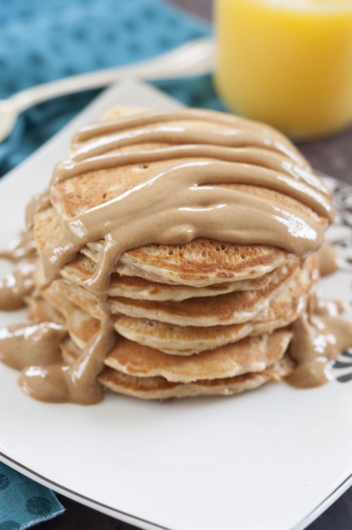 This Old-Fashioned Peanut Butter Pancake recipe is surprisingly light and fluffy, and smothered in a warm, melted peanut butter sauce! 