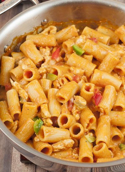 This Spicy Chicken Riggies recipe is one of my favorite Italian pasta dishes with the perfect amount of kick to it in a creamy tomato sauce. The whole family will love this!