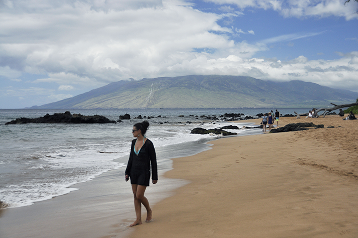 Walking the beach at the Hyatt Regency Maui in Hawaii while on vacation.