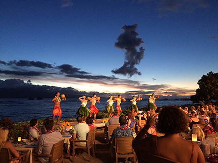 The hula dancers at the Feast at Lele Luau in Maui, Hawaii.