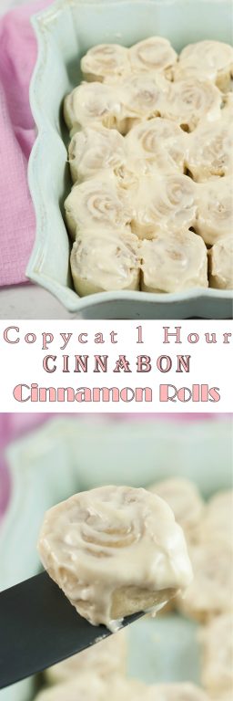 Homemade Copycat 1 Hour Cinnabon Cinnamon Rolls smothered in cream cheese frosting are the best recipe for an easy Easter morning brunch or breakfast, Christmas morning breakfast, or any weekend you want a special and easy breakfast idea. They taste just like the famous Cinnabon bakery and only take one hour!