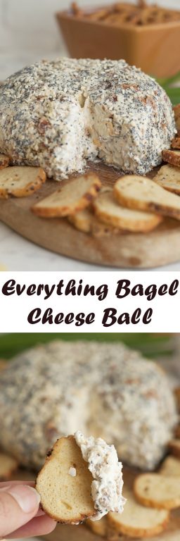 Get the holiday party started with this easy Everything Bagel Cheese Ball recipe: all the flavors of your favorite everything bagel turned into a delicious cheese ball appetize or brunch idear! Serve it with bagel chips and watch it disappear.