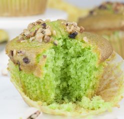 Easy, moist Green Walnut Pistachio Muffins recipe that is great for St. Patrick's day breakfast, dessert, or Easter brunch idea! You'll love that special crunch from the nuts on top!