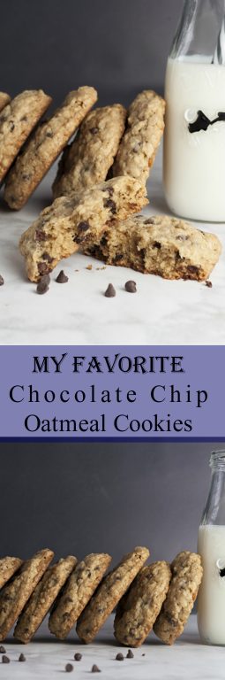 This is My Favorite Chocolate Chip Oatmeal Cookies recipe that I'm finally sharing. I bake these simple cookies more than any other chocolate chip cookie as they are chewy, packed with chocolate, and come out perfectly every time!