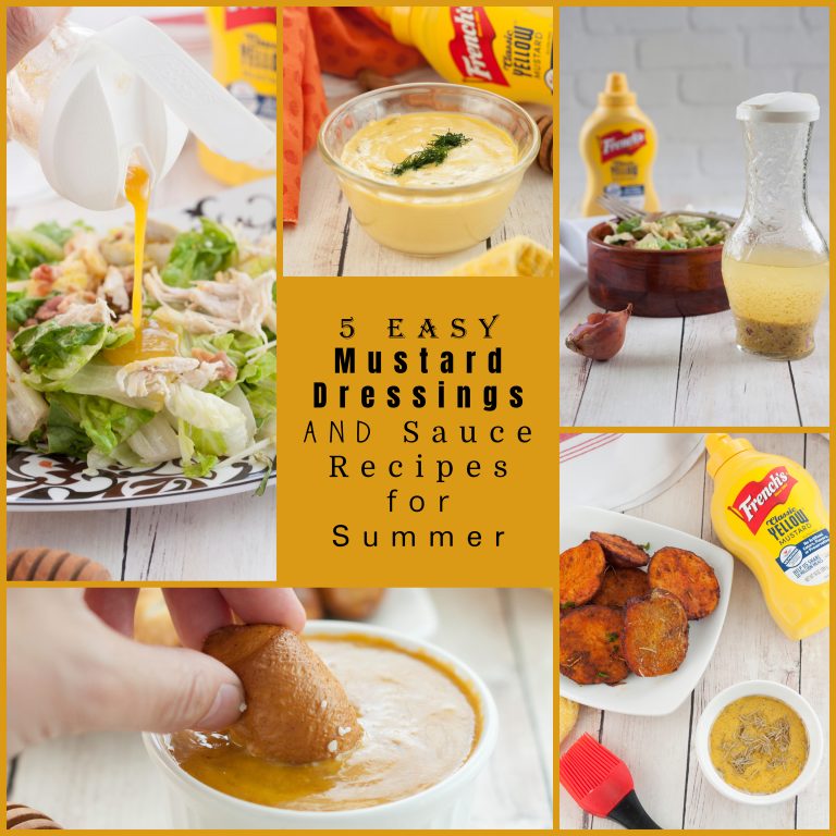 These 5 Easy Mustard Dressings and Sauce Recipes for Summer are great for grilling season, summer dinner parties, and dipping sauces for quick snacks! You can make all of these easy recipes using just a bottle of mustard and simple ingredients.
